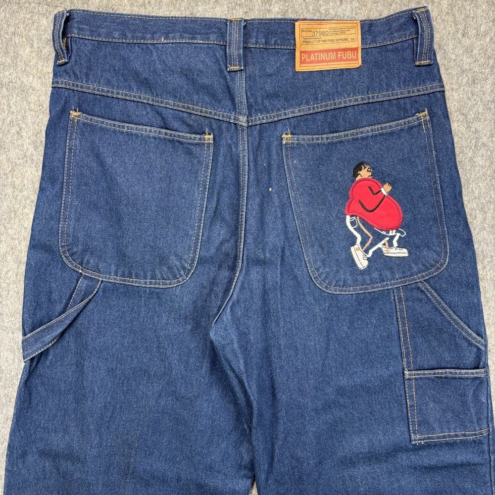 Vintage FUBU Fat Albert Jeans Embroidered Men 40x34 Baggy Denim Wide Leg 90s USA